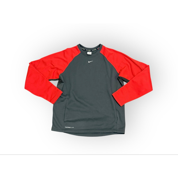 Nike Therma-Fit Men’s Long Sleeve Crewneck Shirt Gray/Red Raglan Size M​ - Picture 2 of 8
